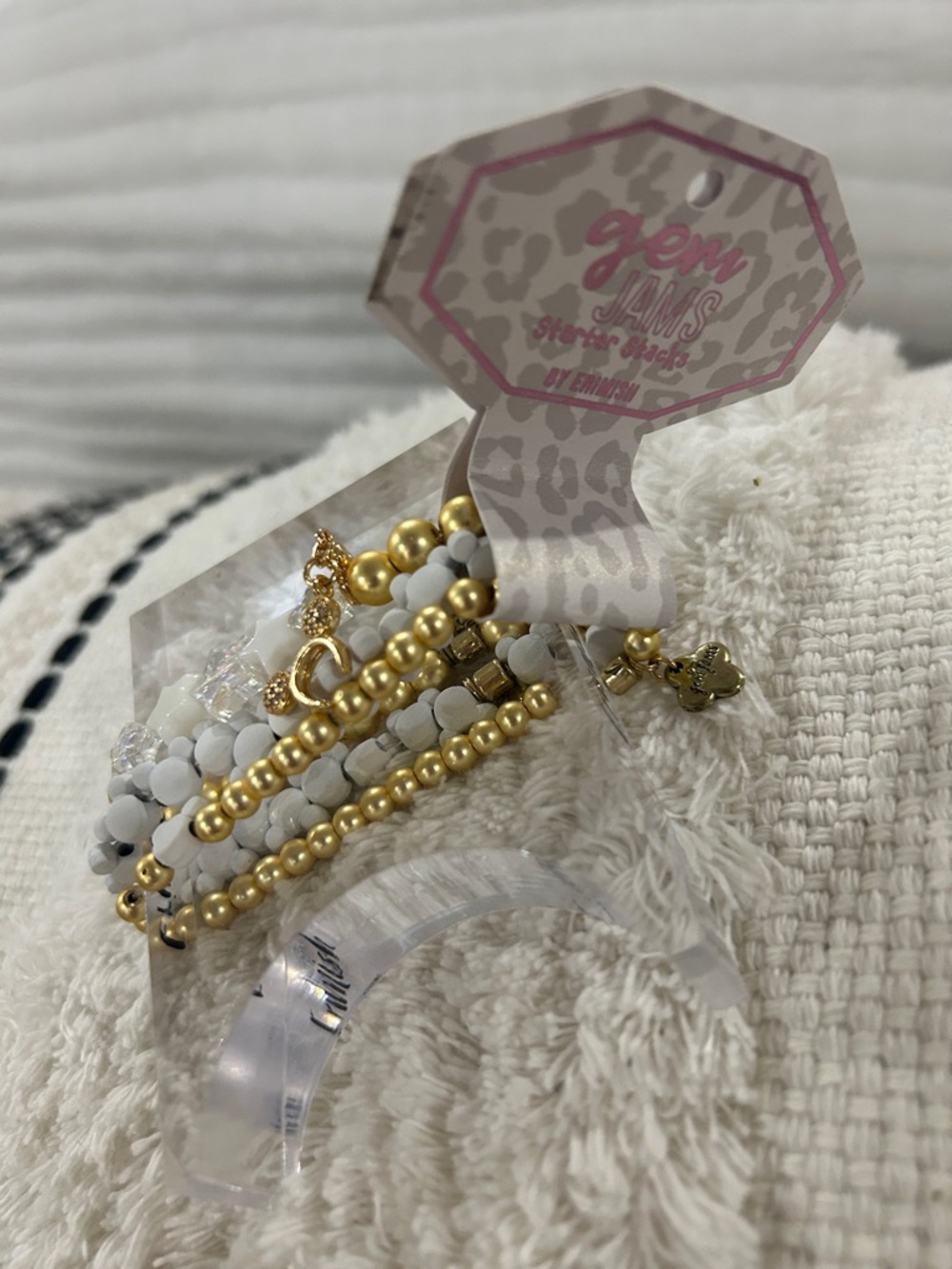 Gem Jams (Erimish kids) Gold & White Beaded Bracelet Stack Minnie ears and stars
